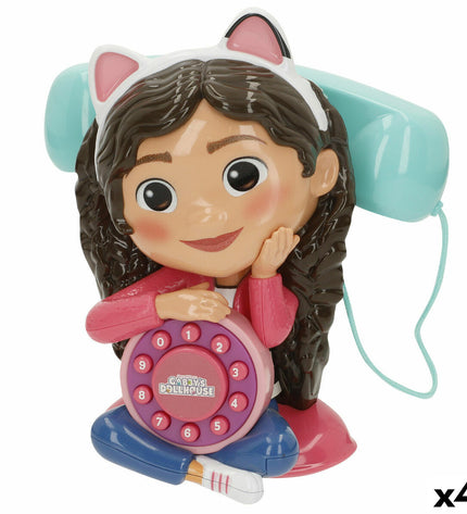 Four Gabby's Dollhouse toy phones, pink and purple, measuring 16x18x10 cm, designed for pretend play and imitation games.