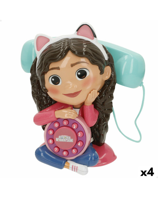 Four Gabby's Dollhouse toy phones, pink and purple, measuring 16x18x10 cm, designed for pretend play and imitation games.