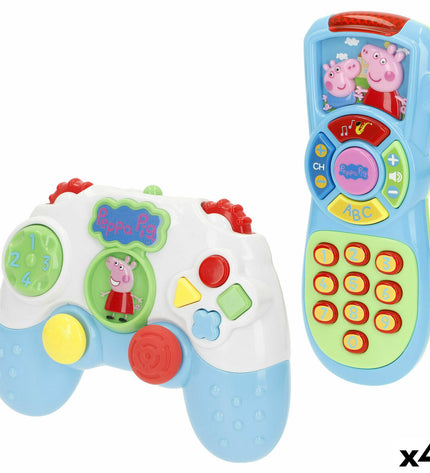 Four Peppa Pig baby learning toy phones, colorful plastic devices measuring 15x11x5 cm for young children.