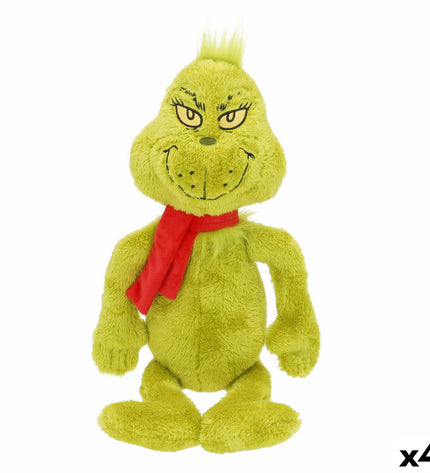 Set of four red plush Grinch stuffed toys, soft polyester plush, from The Grinch brand, perfect for kids’ play and cuddling.