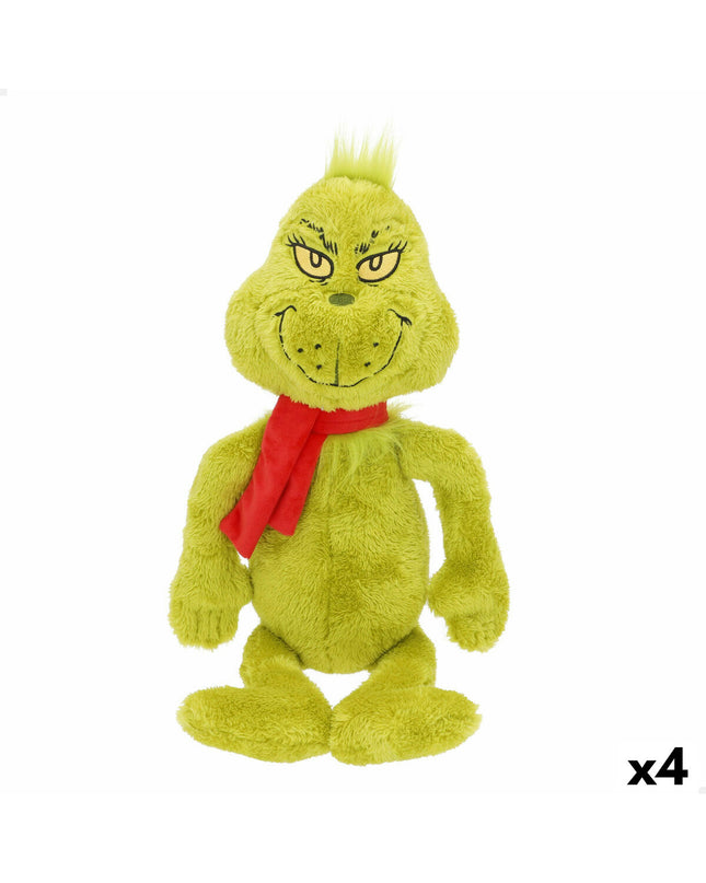 Set of four red plush Grinch stuffed toys, soft polyester plush, from The Grinch brand, perfect for kids’ play and cuddling.