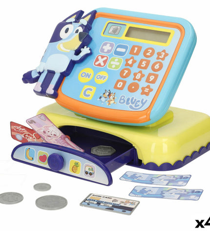 Set of four Bluey toy cash registers, each 19x15x13 cm, for pretend play and imitation games, featuring colorful details.