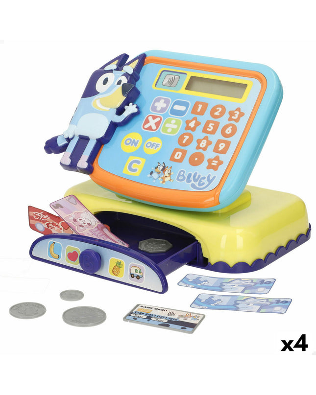 Set of four Bluey toy cash registers, each 19x15x13 cm, for pretend play and imitation games, featuring colorful details.