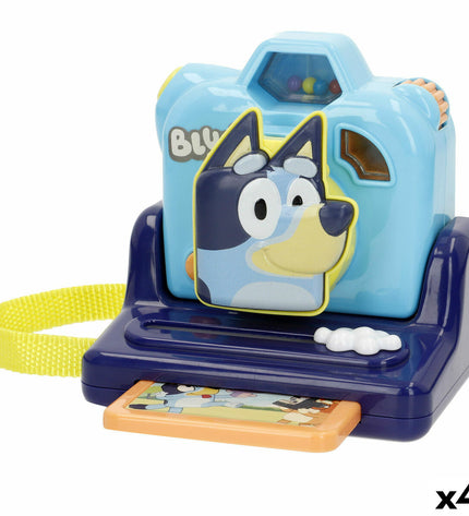 Bluey toy cameras set with four blue electronic toy cameras featuring playful design, ideal for children's imaginative play.