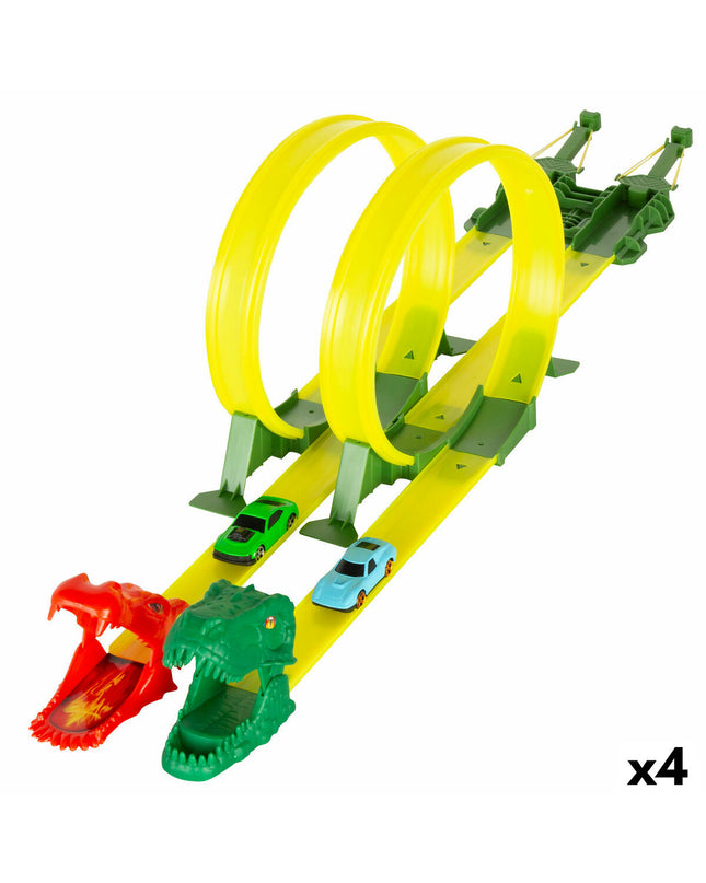 Set of four Teamsterz racecar toys from the Racebaan collection, colorful vehicles designed for children’s play.