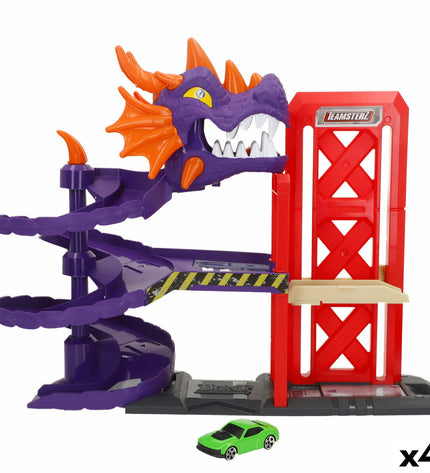 Set of four Teamsterz race track toy vehicles with colorful details, measuring 43x32x19 cm, for imaginative play.