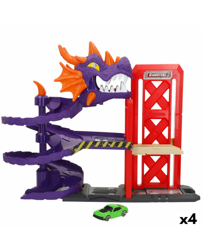 Set of four Teamsterz race track toy vehicles with colorful details, measuring 43x32x19 cm, for imaginative play.