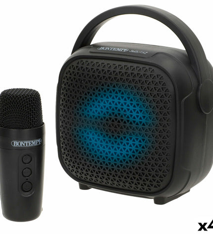 Bontempi karaoke microphone and speaker toy set with four colorful electronic toys for kids' entertainment and singing fun.