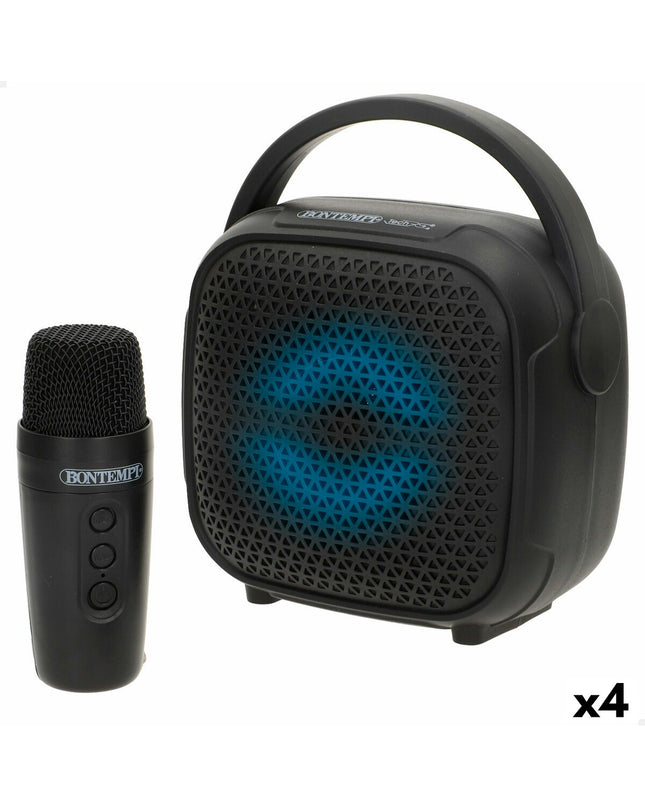 Bontempi karaoke microphone and speaker toy set with four colorful electronic toys for kids' entertainment and singing fun.