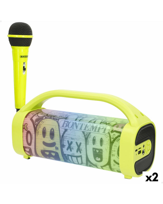Bontempi electronic toy speakers with karaoke microphones, set of 2, colorful playset for kids' singing and entertainment.