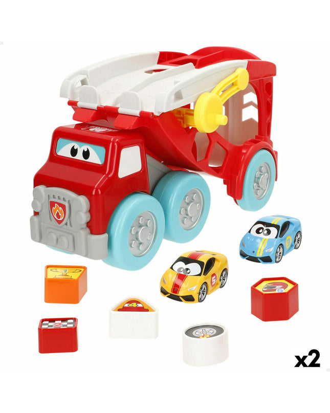 BigBuy Fun autotransporter and car wagon set with eight parts, toy vehicles measuring 32x19x15 cm, for children’s play.
