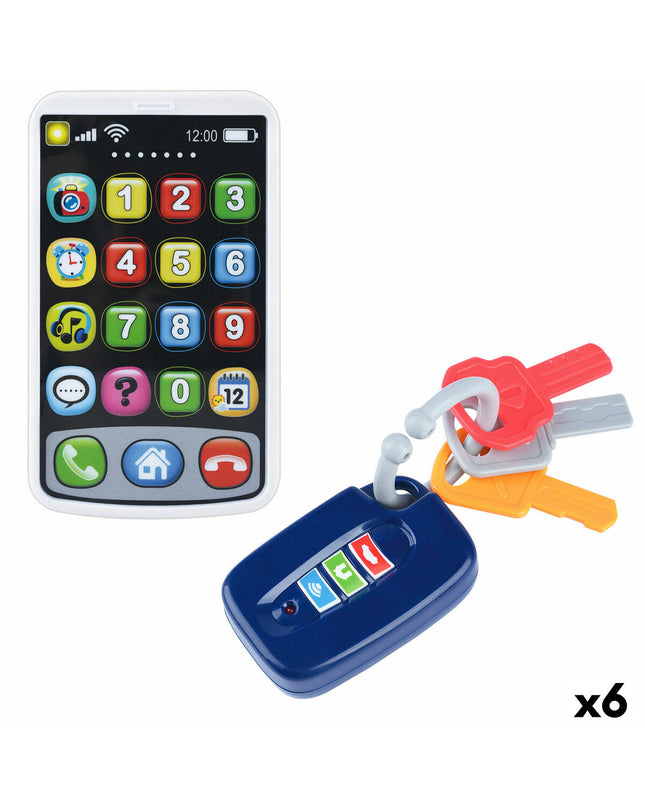 Set of six PlayGo toy phones, 7x11x2 cm, colorful imitation phones for pretend play and role-playing games.