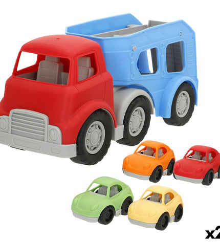 Two PlayGo toy truck carriers measuring 34x18x13 cm, designed as playful vehicles for children.