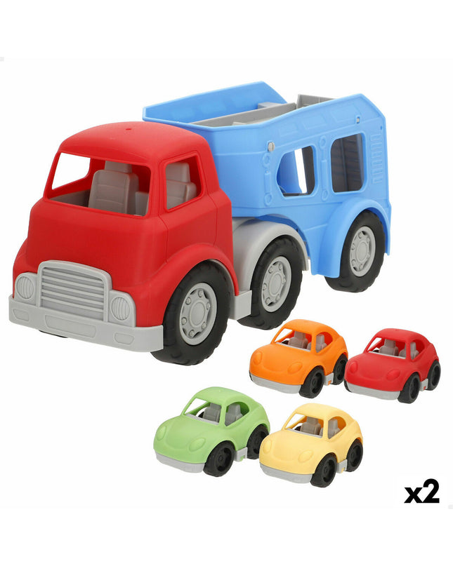 Two PlayGo toy truck carriers measuring 34x18x13 cm, designed as playful vehicles for children.