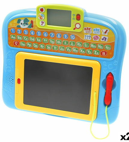 Two Winfun interactive kids' tablets with colorful buttons and screens, electronic toys designed for children’s play and learning.
