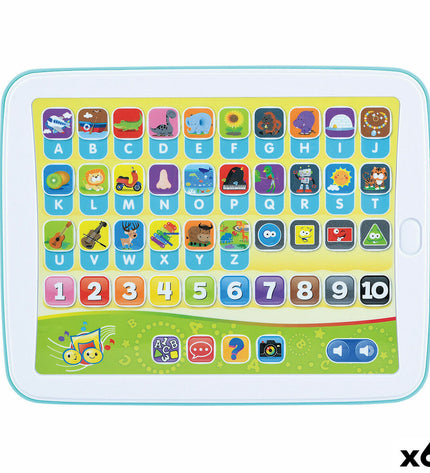 Set of six PlayGo educational tablets for kids, electronic toys with colorful screens and interactive learning features.