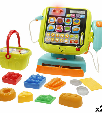 Set of two Winfun wooden cash registers with accessories, toy pretend play cash registers for children's role-playing games.