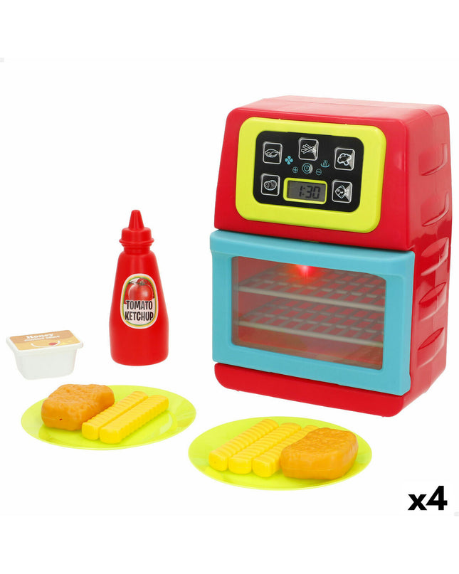 PlayGo toy deep fryer set with four miniature fryers, each measuring 14x19.5x11 cm, for imaginative play and pretend cooking.