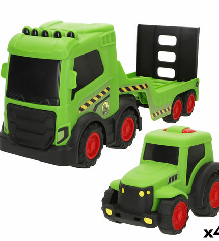 Set of four Teamsterz toy freight trucks, 12x18x40 cm, plastic vehicles for play and collection.