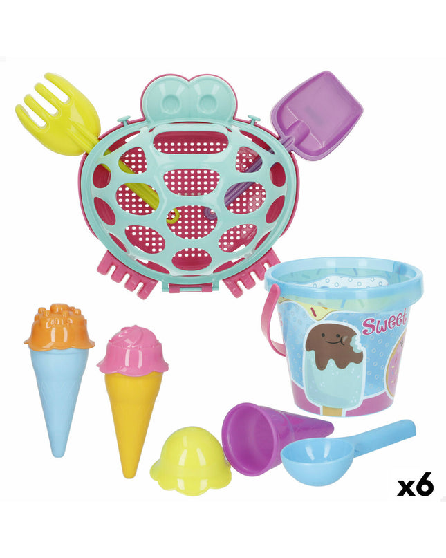 Colorbaby strand speelgoedset with 6 colorful plastic pieces, designed for outdoor play and sports activities.