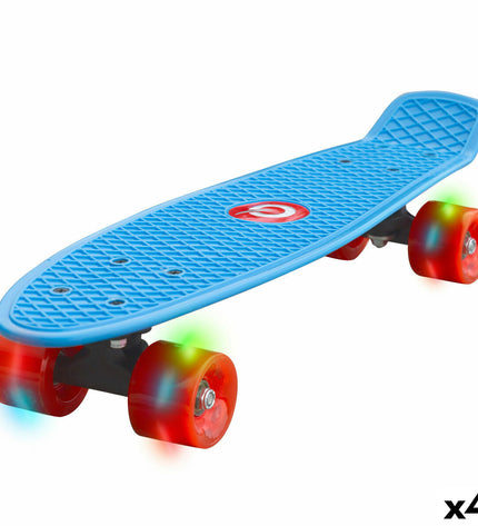 Set of four EVO skateboard toys, colorful plastic skateboards for kids' outdoor play and sports activities.