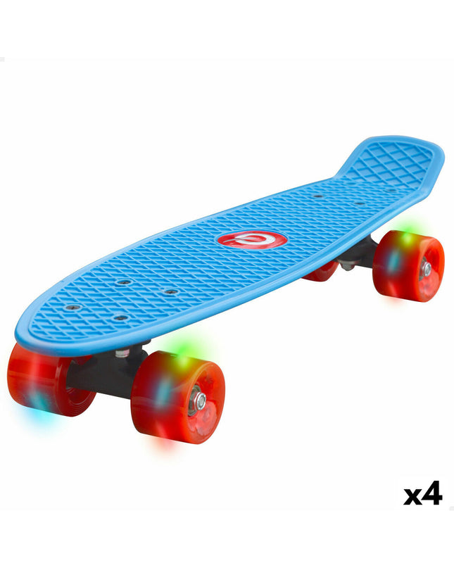 Set of four EVO skateboard toys, colorful plastic skateboards for kids' outdoor play and sports activities.