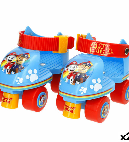 Pair of Paw Patrol toy skates for kids, colorful plastic inline skates designed for outdoor play and active fun.