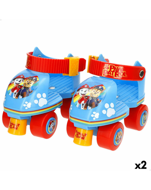 Pair of Paw Patrol toy skates for kids, colorful plastic inline skates designed for outdoor play and active fun.