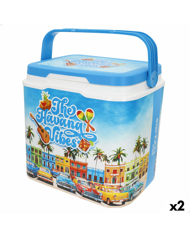 Two Aktive plastic cool boxes, 37x35x27 cm, suitable for outdoor camping and hiking, durable and lightweight for outdoor activities.