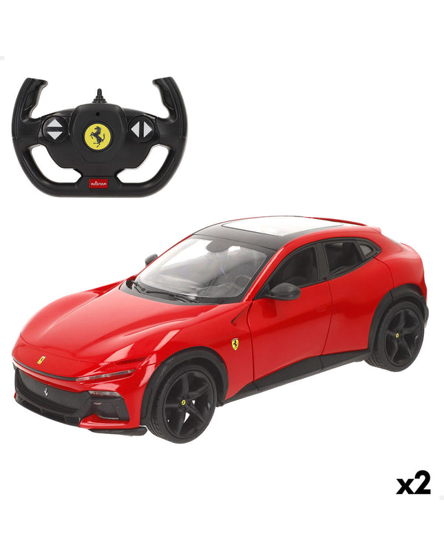Two Ferrari remote control police cars in red, 1:14 scale, measuring 34x11x14 cm, designed for children’s play and vehicle enthusiasts.