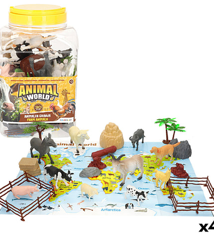 Colorbaby plastic farm animal set with four colorful figures, including cows, pigs, and chickens, ideal for children's pretend play.