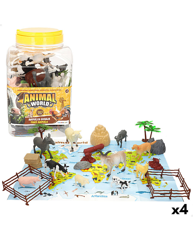 Colorbaby plastic farm animal set with four colorful figures, including cows, pigs, and chickens, ideal for children's pretend play.