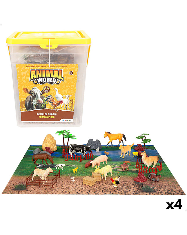 Colorbaby plastic farm animal set with four colorful figures, each about 16 x 12 x 4 cm, for children’s toys and play.