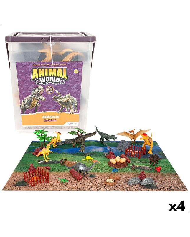 Colorbaby dinosaur set with 52 pieces, 4 figures, colorful plastic toys, suitable for children, in a compact 20x12x7 cm size.