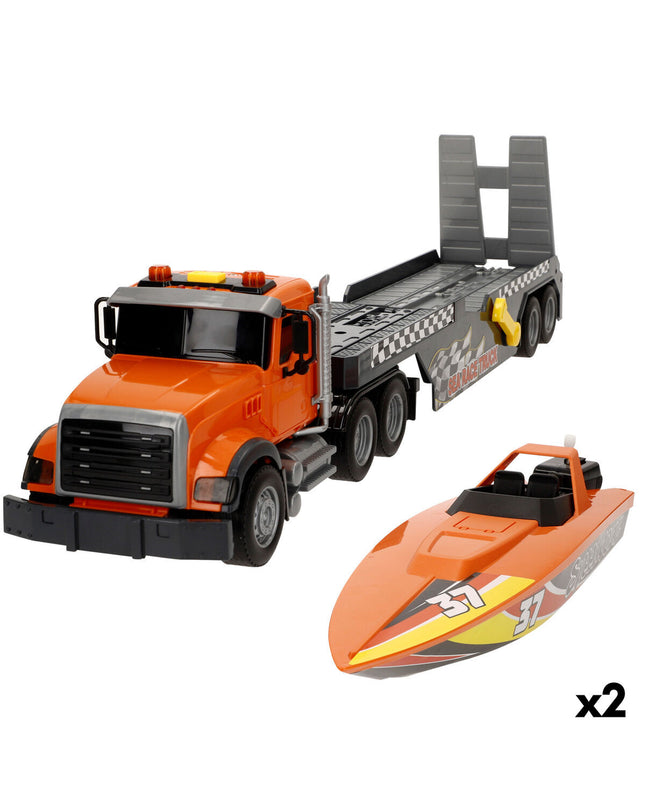 Pair of Speed & Go toy trucks, 53x15x10 cm, colorful cargo carriers for children’s play and vehicle collection.