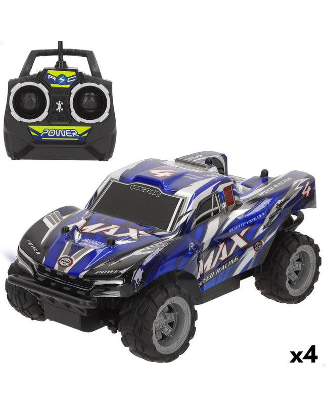 Four Speed & Go remote control police cars in 1:18 scale, measuring 22x10x13 cm, shown in a close-up image.