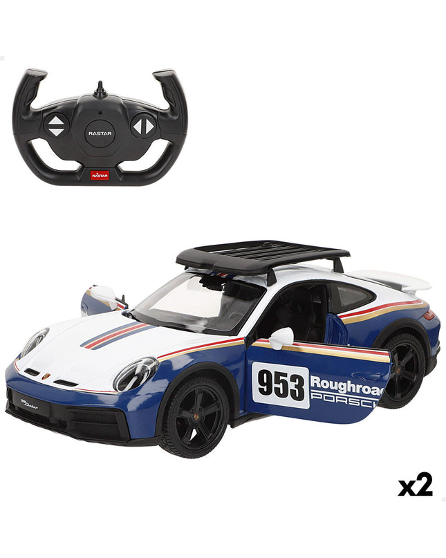 Two Porsche remote control police cars, 33x12x11 cm, toy vehicles for children, featuring detailed police car design.