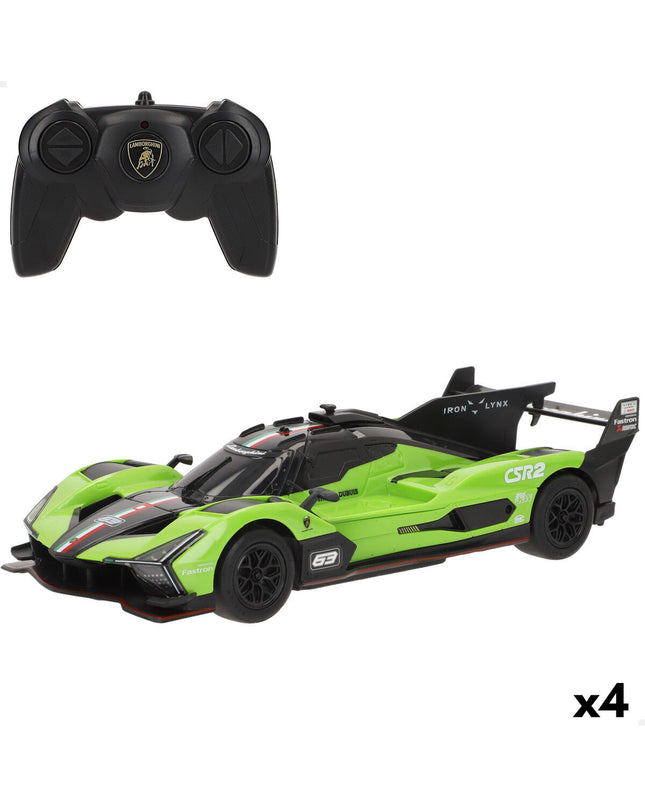 Set of four Lamborghini remote control police cars, toy vehicles measuring 20x6x8 cm, designed for children’s play and entertainment.