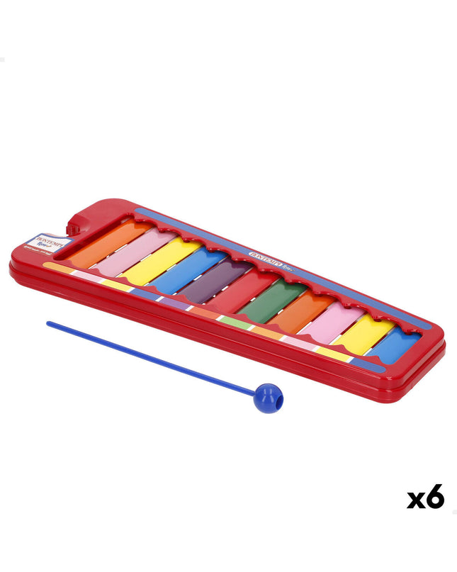 Set of six Bontempi metal and plastic xylophones for children, each measuring 31 x 2 x 13 cm, colorful musical toys.
