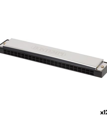 Bontempi 18x2x3 cm children's toy harmonica for music play, featuring metal reeds and colorful plastic body.