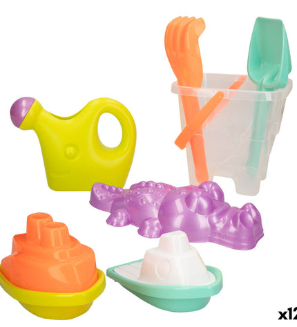 Colorbaby strand speelgoedset with 12 colorful pieces, ideal for outdoor play and sports, measuring 18x17x18 cm.