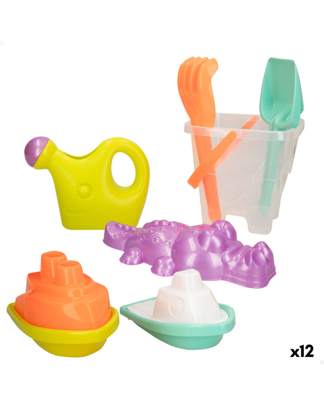 Colorbaby strand speelgoedset with 12 colorful pieces, ideal for outdoor play and sports, measuring 18x17x18 cm.