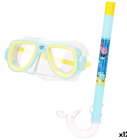 Set of 12 Peppa Pig children's snorkel masks and snorkels for water sports and outdoor swimming activities.