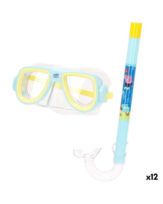 Set of 12 Peppa Pig children's snorkel masks and snorkels for water sports and outdoor swimming activities.