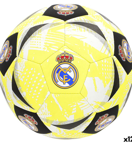Set of 12 Real Madrid C.F. Strandvoetbal footballs with team logo, designed for outdoor beach soccer play.