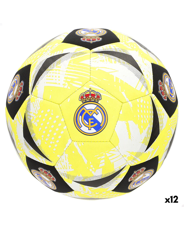 Set of 12 Real Madrid C.F. Strandvoetbal footballs with team logo, designed for outdoor beach soccer play.