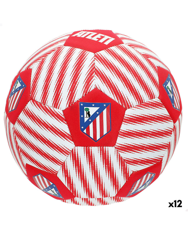 Set of 12 Atlético Madrid size 5 footballs, sport outdoor soccer balls with team logo and vibrant colors.