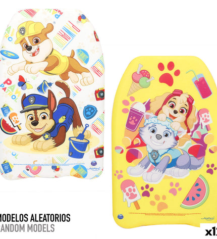 Colorful Paw Patrol bodyboard for kids, measuring 43.5 x 4 x 28.5 cm, ideal for water sports and outdoor fun.