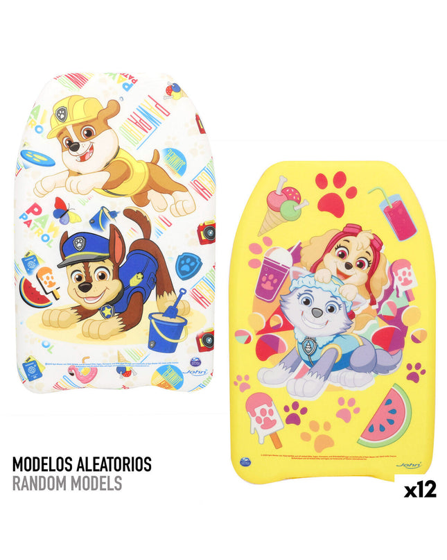 Colorful Paw Patrol bodyboard for kids, measuring 43.5 x 4 x 28.5 cm, ideal for water sports and outdoor fun.