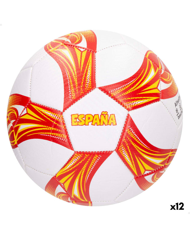 Set of 12 John Toys size 5 footballs, 22cm, for outdoor sports and play, with colorful panels and textured surface.